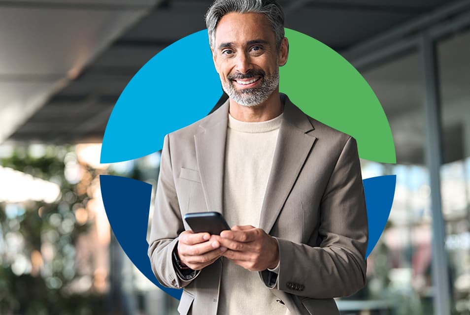 Person with phone and Evolute logo behind